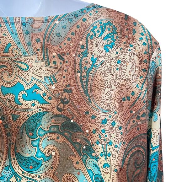 Obe Vintage Y2K Paisley Babydoll V-Neck Whimsigoth Sequins Knit Top Fairy sz 1X - Picture 13 of 16